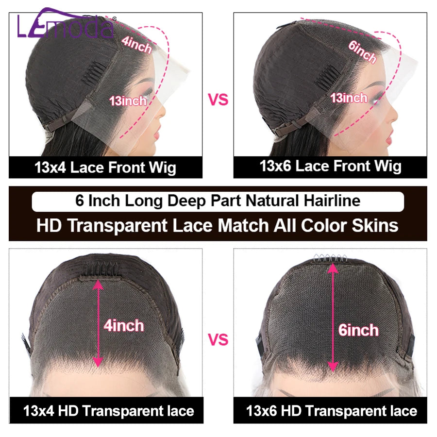 13x6 HD Lace Frontal Wig 13x4 Lace Front Human Hair Wigs Lemoda Remy Wig For Women 34 32 Inch Straight Transparent Lace Wig