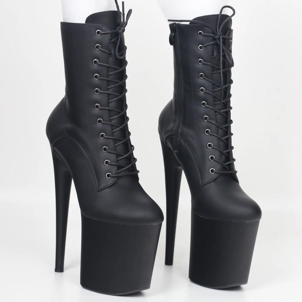 JIALUOWEI INS Style 20CM Extreme High Heels Platform Boots Lace Up Sexy Pole Dancing Ankle Boots Side Zip 5-12