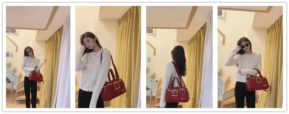 Cowhide leather Women handbag Lace crocodile pattern mother bag shoulder messenger three-layer middle-aged Portable Boston Bags