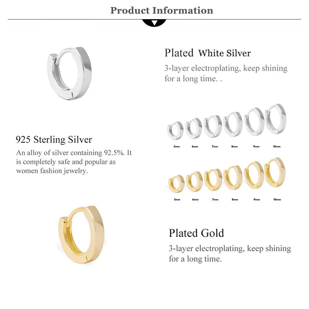 ANDYWEN 925 Sterling Silver Gold Plain 5mm 6mm 7mm 8mm 9mm 10mm Huggies Piercing Clips Hoop Luxury Clips Pendiente Loops Earring