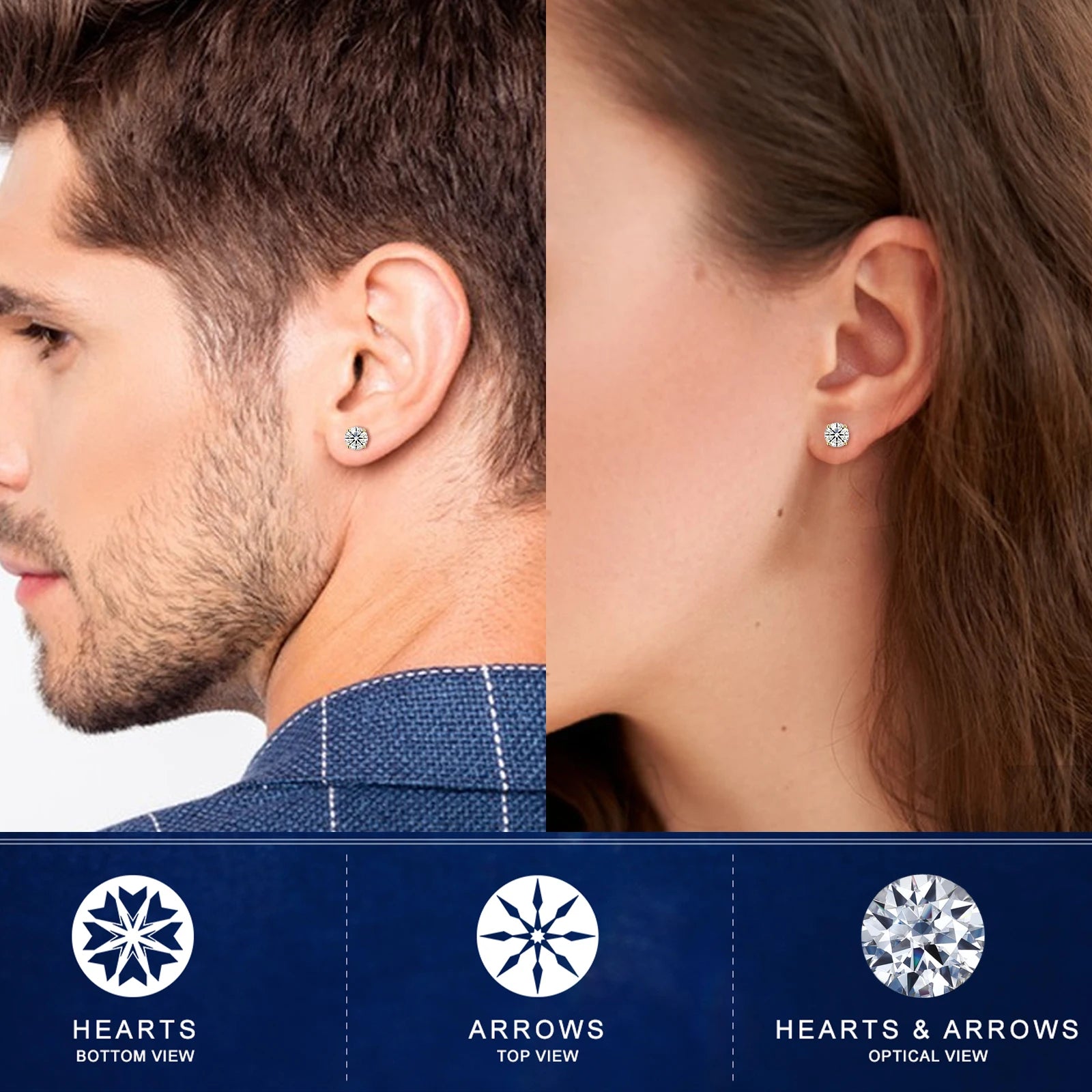 Classic 0.1-4CT Moissanite Studs Earrings for Men Women Test Passed 925 Sterling Silver Gold Plated Fine Jewelry Christmas Gifts