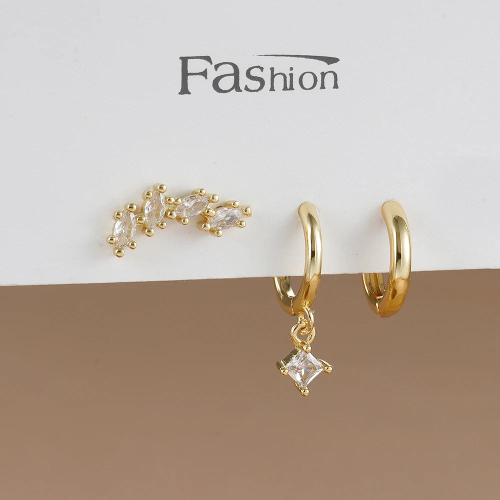 3PCS Trendy Double-layer Circle Cubic Zircon Star Hanging Earrings Set For Women Korean Fashion Jewelry pendientes mujer