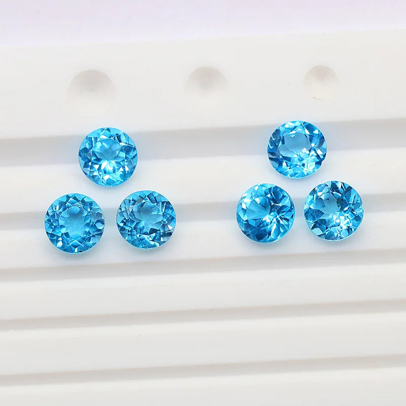 Factory Wholesale 100% Real Natural Circular Sky Blue Topaz Gemstone Loose Gems Diy Material for Jewelry