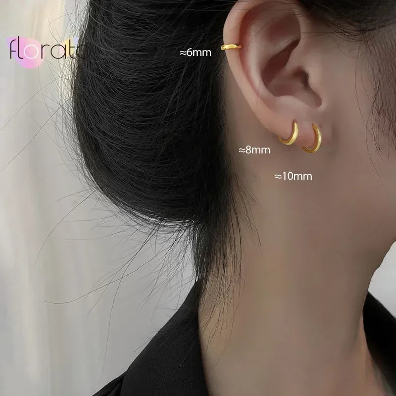 925 Sterling Silver 6mm 8mm 10mm Classic Round Gold Huggie Hoop Earrings for Women Men Tiny Huggie Rock Earrings Jewelry Gifts