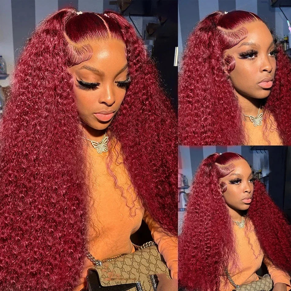 13X6 Hd Lace Frontal Human Hair Colored Wig Red Curly Wigs 99J Burgundy Deep Wave Frontal Wig 13X4 Red Lace Front Human Hair