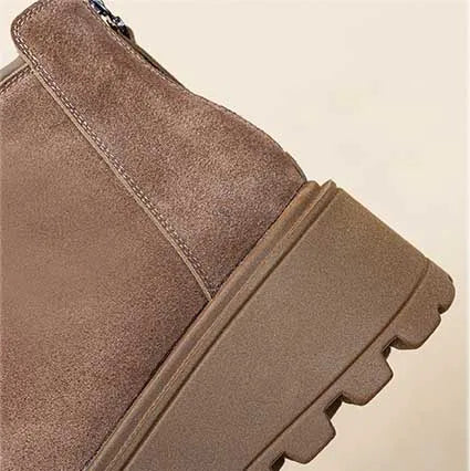 Fujin 7cm Suede Cow Genuine Leather Snow Boots Women Ankle Booties Platform Wedge Winter Plush Chelsea Boots Shoes for Women