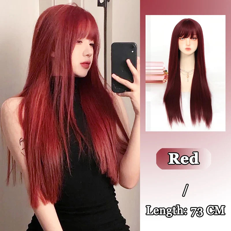 FORLISEE Synthetic White Wig Women's Long Hair Full Head Cover Lolita Japanese Cos Air Bang Long Straight Hair Wig Cover