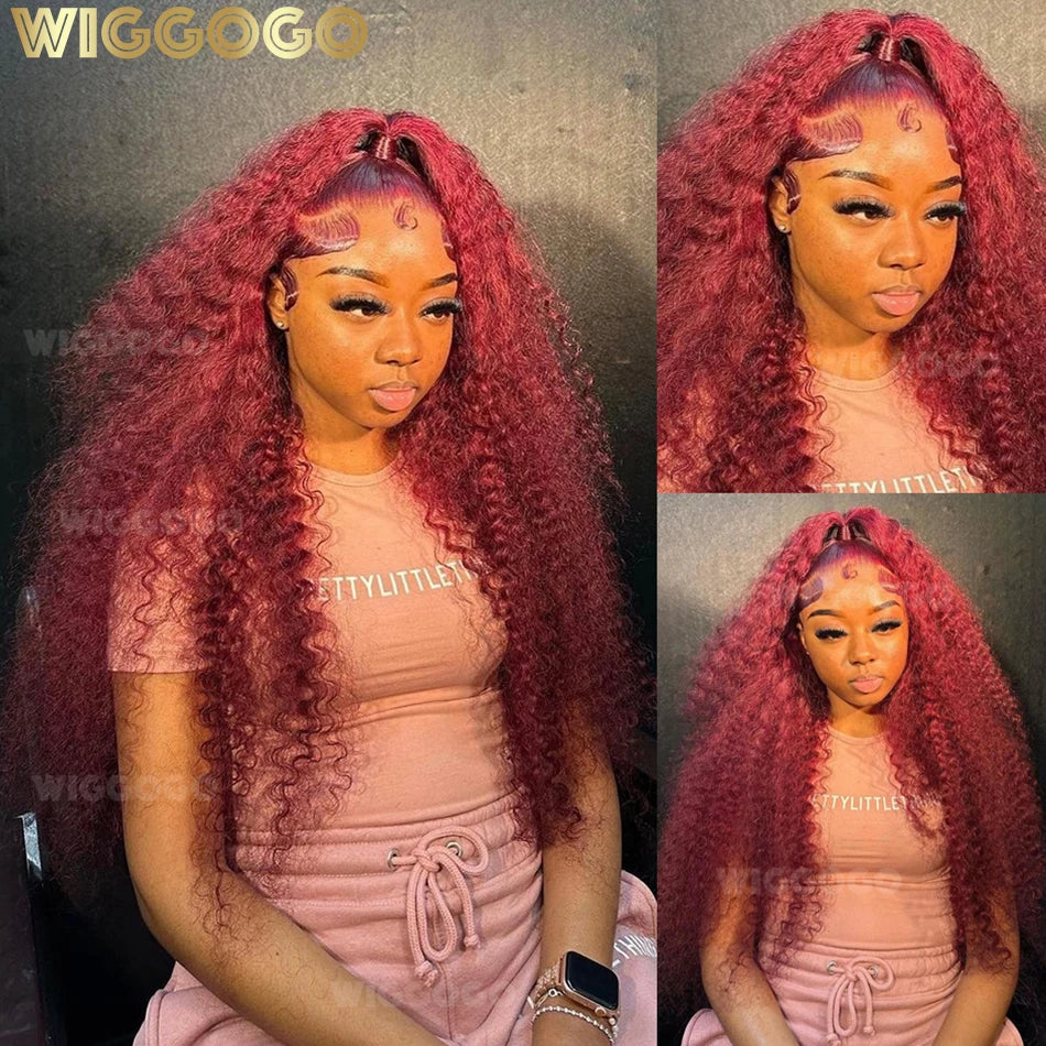 13X6 Hd Lace Frontal Human Hair Colored Wig Red Curly Wigs 99J Burgundy Deep Wave Frontal Wig 13X4 Red Lace Front Human Hair