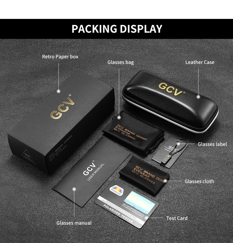 GCV brand classic retro women's rectangular square metal frame glasses, sunglasses, Polaroid lenses,Box Oculos De Sol Gafas
