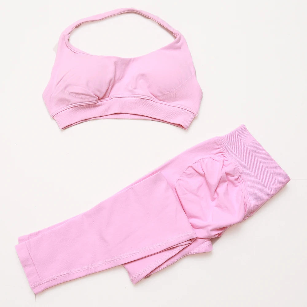 DF yoga Impact yoga outfit two pieces gym set Sports Bra matching leggings pants sets for woman workout clothes suit