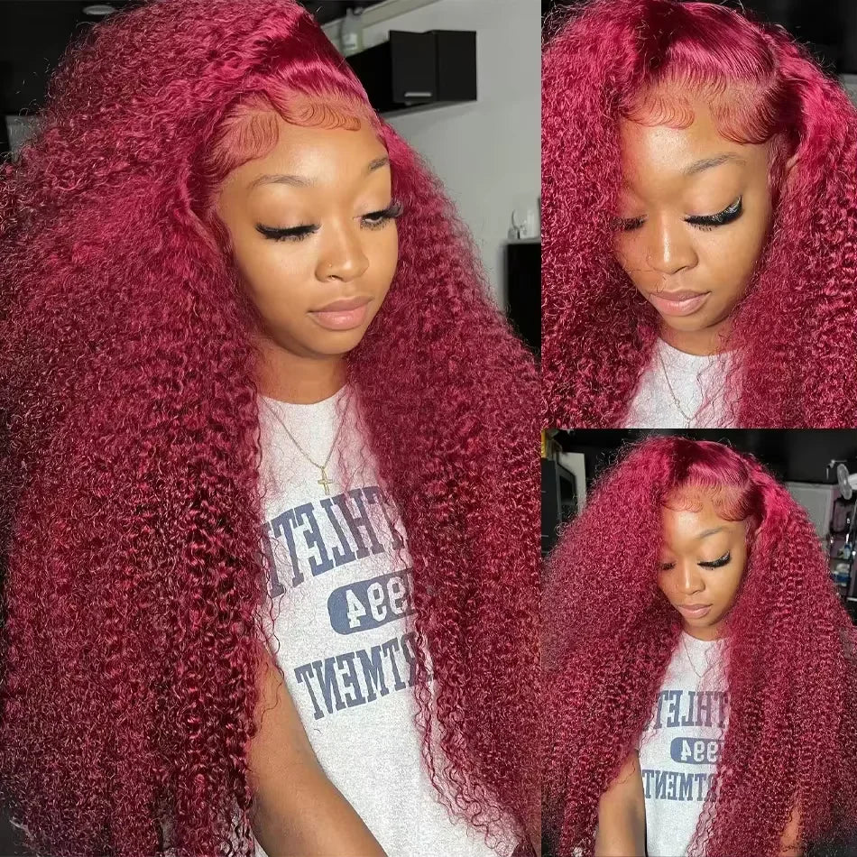 13X6 Hd Lace Frontal Human Hair Colored Wig Red Curly Wigs 99J Burgundy Deep Wave Frontal Wig 13X4 Red Lace Front Human Hair