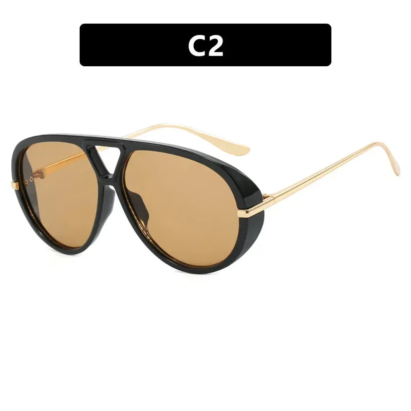 2025 New Fashion Big Frame Pilot Yellow Sunglasses Women Men Brand Vintage Punk Outdoor Beach Sun Glasses Female Oculos De Sol
