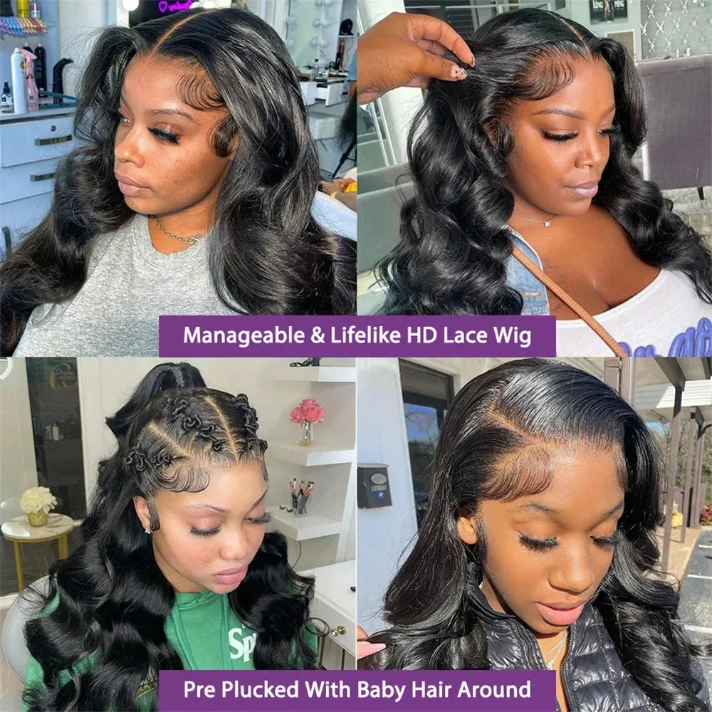 250 Density Body Wave 13x6 HD Transparent Lace Front Human Hair Wigs For Women 13x4 360 Lace Frontal Brazilian Wigs Pre Plucke