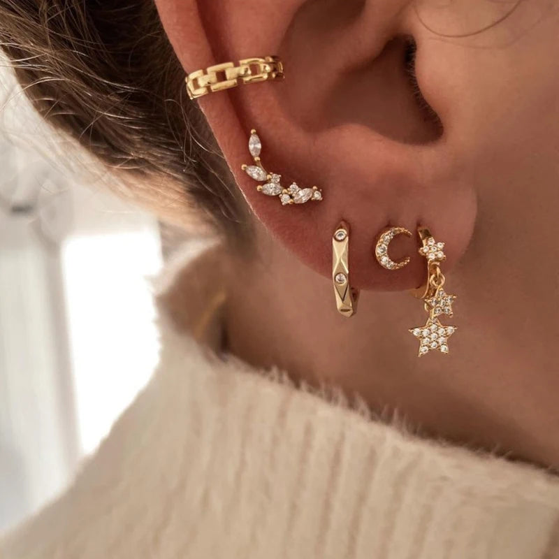 925 Sterling Silver Needle Vintage Gold Earrings Luxury Long Chain Tassel Crystal Hoop Earrings for Women Party Trend Jewelry