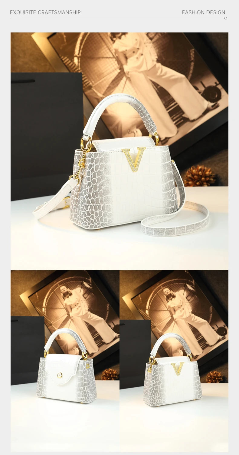 2025 New Crocodile Pattern Leather Women Handbags Luxury Fashion Small Shoulder Messenger Bag Portable Crossbody Shell Bags