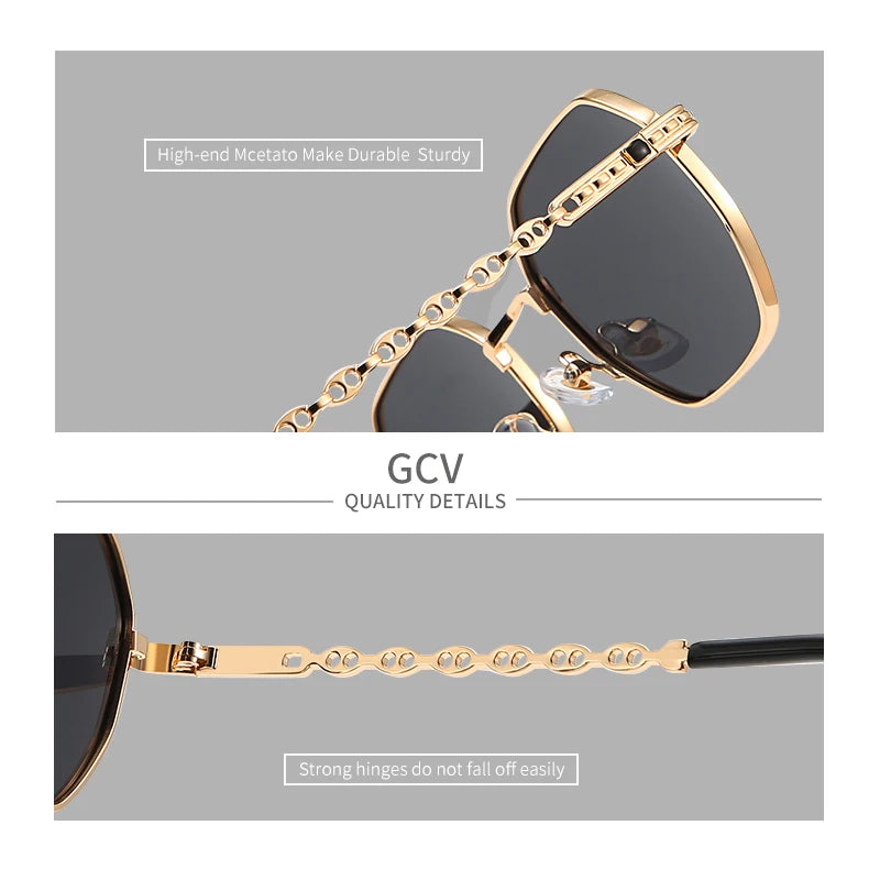 GCV brand classic retro women's rectangular square metal frame glasses, sunglasses, Polaroid lenses,Box Oculos De Sol Gafas