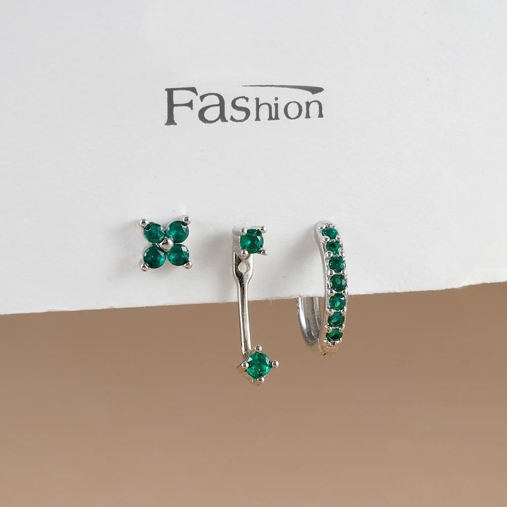 3PCS Trendy Double-layer Circle Cubic Zircon Star Hanging Earrings Set For Women Korean Fashion Jewelry pendientes mujer