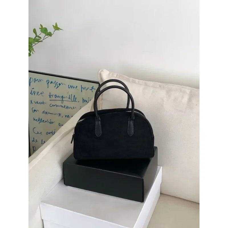 Brown Vintage Suede Tote Bag High Quality Designer Luxury Boston Handbag 2025 Winter New in Women's Bags Korean Hand Bag Ladies