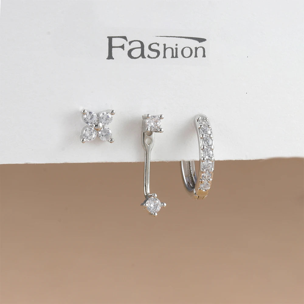 3PCS Trendy Double-layer Circle Cubic Zircon Star Hanging Earrings Set For Women Korean Fashion Jewelry pendientes mujer