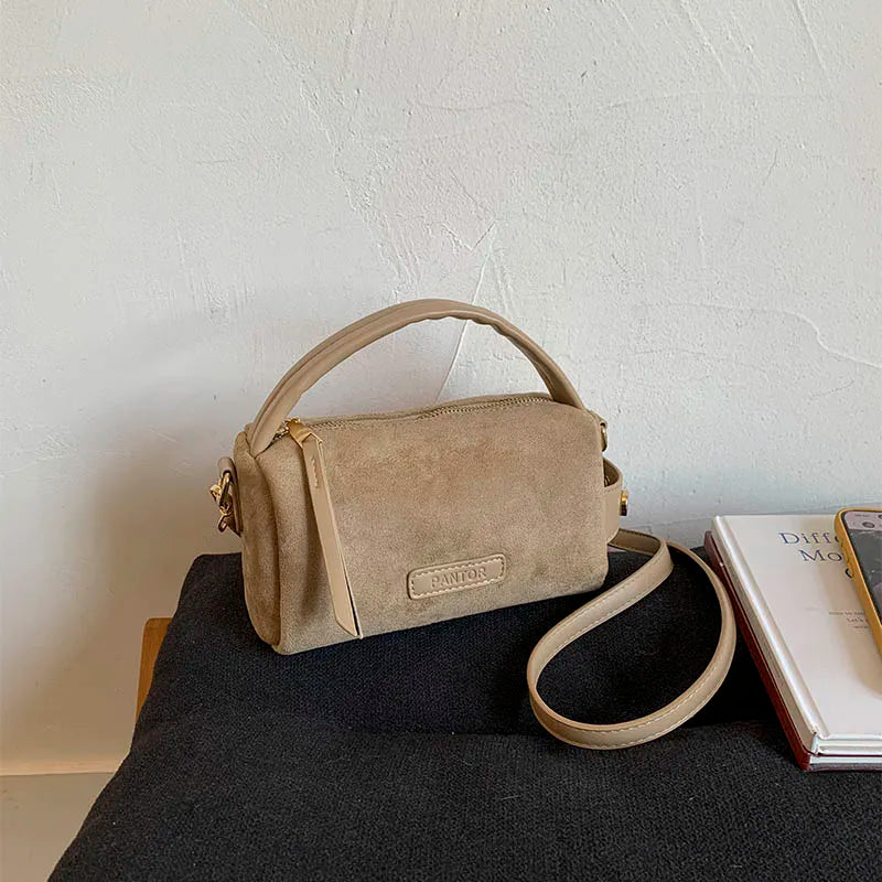 Korean Sle Suede Boston Bag Casual Simple Elegance Women's Crossbody Bag Vintage Leisure Design oulder Handbag