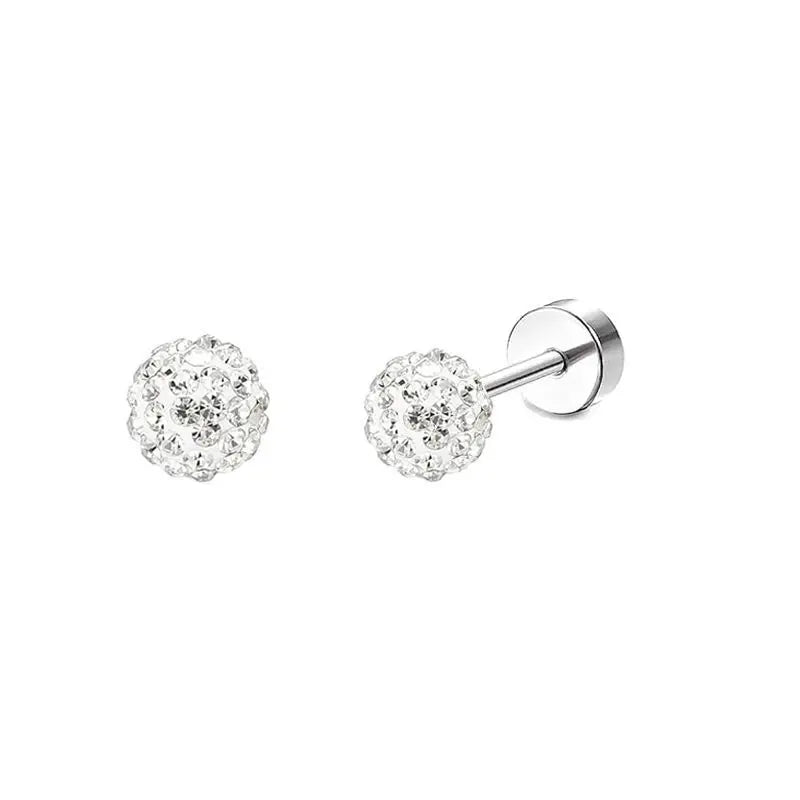 2PCS/Set Stainless Steel Heart Moon Earbone Stud Screw Ball Stud Earrings for Women Fashion Ear Tragus Cartilage Body Piercing