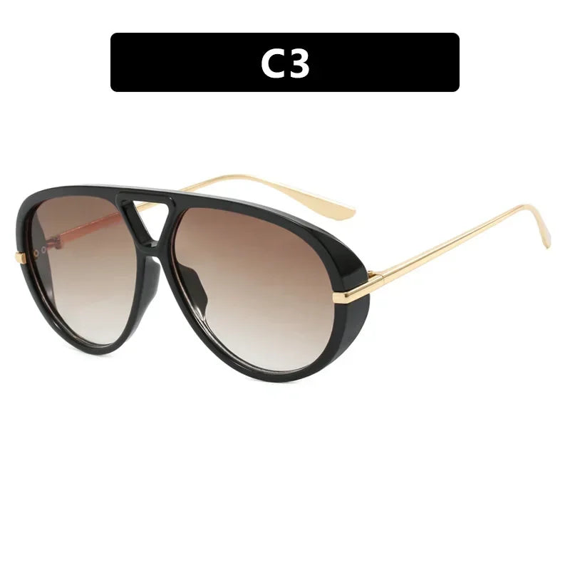 2025 New Fashion Big Frame Pilot Yellow Sunglasses Women Men Brand Vintage Punk Outdoor Beach Sun Glasses Female Oculos De Sol