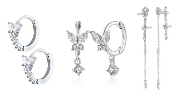 925 Sterling Silver Ear Needle Fashion Hoop Earrings White Crystal Luxury Women's Silver Earrings Wedding Women's Jewelry Gift