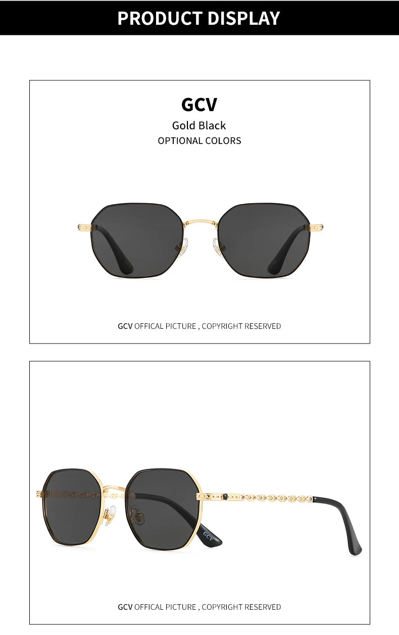 GCV brand classic retro women's rectangular square metal frame glasses, sunglasses, Polaroid lenses,Box Oculos De Sol Gafas