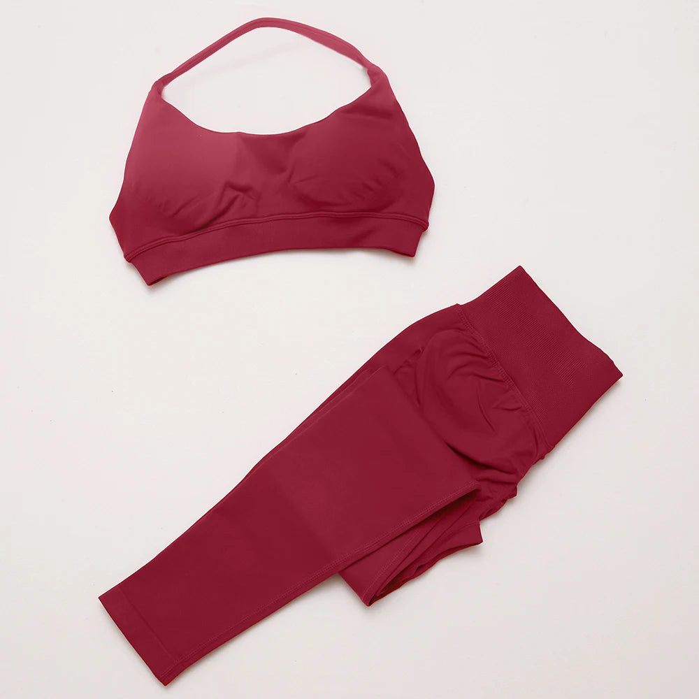 DF yoga Impact yoga outfit two pieces gym set Sports Bra matching leggings pants sets for woman workout clothes suit