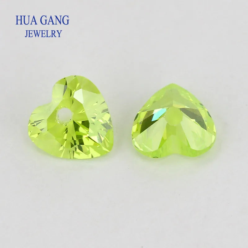 5A Single Hole Heart Shape Cubic Zirconia Stone sapphire Tanzanite aquamarine Green Loose CZ Stones Synthetic Gems Beads
