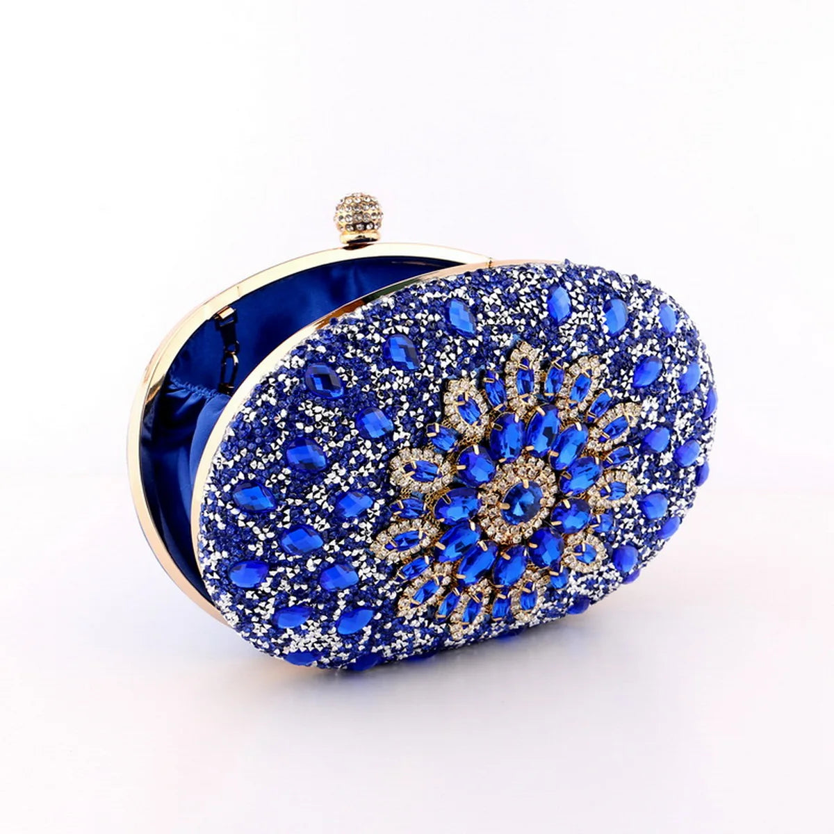 Flower Rhinestones Evening Bags Metal Prom Clutch Diamonds Clutch With Chain Shoulder Handbags Wedding Female Purse