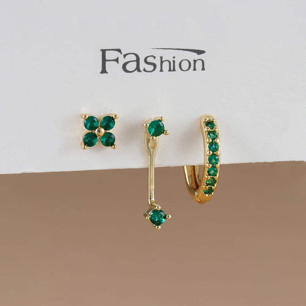 3PCS Trendy Double-layer Circle Cubic Zircon Star Hanging Earrings Set For Women Korean Fashion Jewelry pendientes mujer
