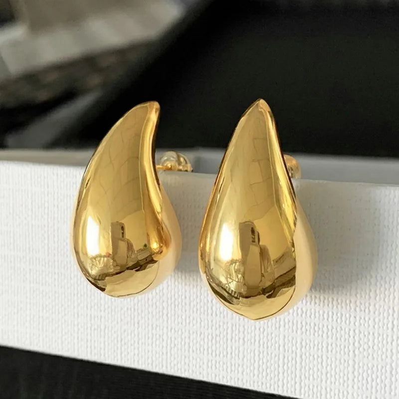 2024 New Trendy Plate Gold Color Chunky Waterdrop Dupes Drop Earrings for Women Personality Glossy Teardrop Earring Jewelry Gift