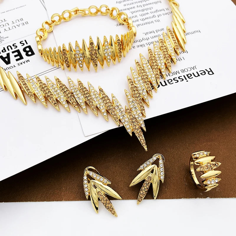 Fashion Jewelry Sets Gold Color Necklace And Earrings For Women 4 Pieces Jewelry Set