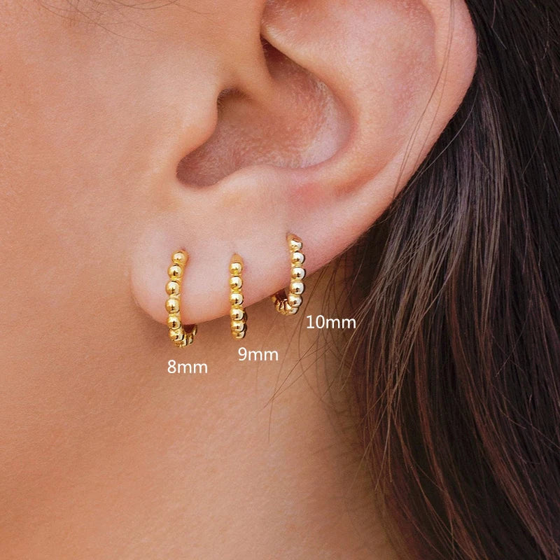 925 Sterling Silver 6mm 8mm 10mm Classic Round Gold Huggie Hoop Earrings for Women Men Tiny Huggie Rock Earrings Jewelry Gifts