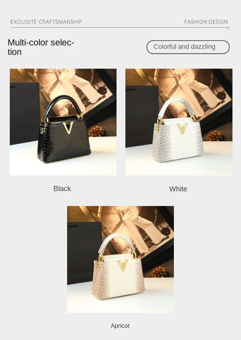 2025 New Crocodile Pattern Leather Women Handbags Luxury Fashion Small Shoulder Messenger Bag Portable Crossbody Shell Bags