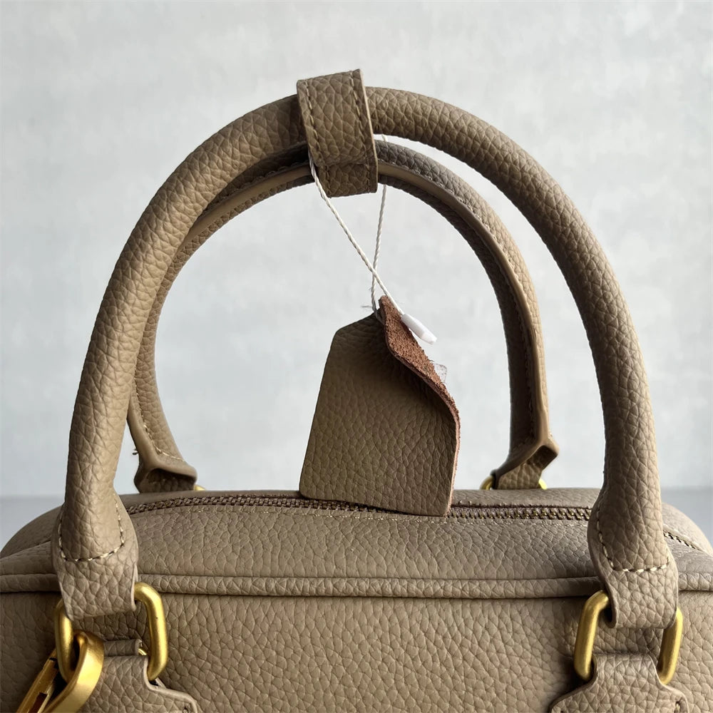 High-Quali Top-Layer Cowhide Leather Boston Sle Women's Handbag Faionable oulder Crossbody Bag with Quali Texture