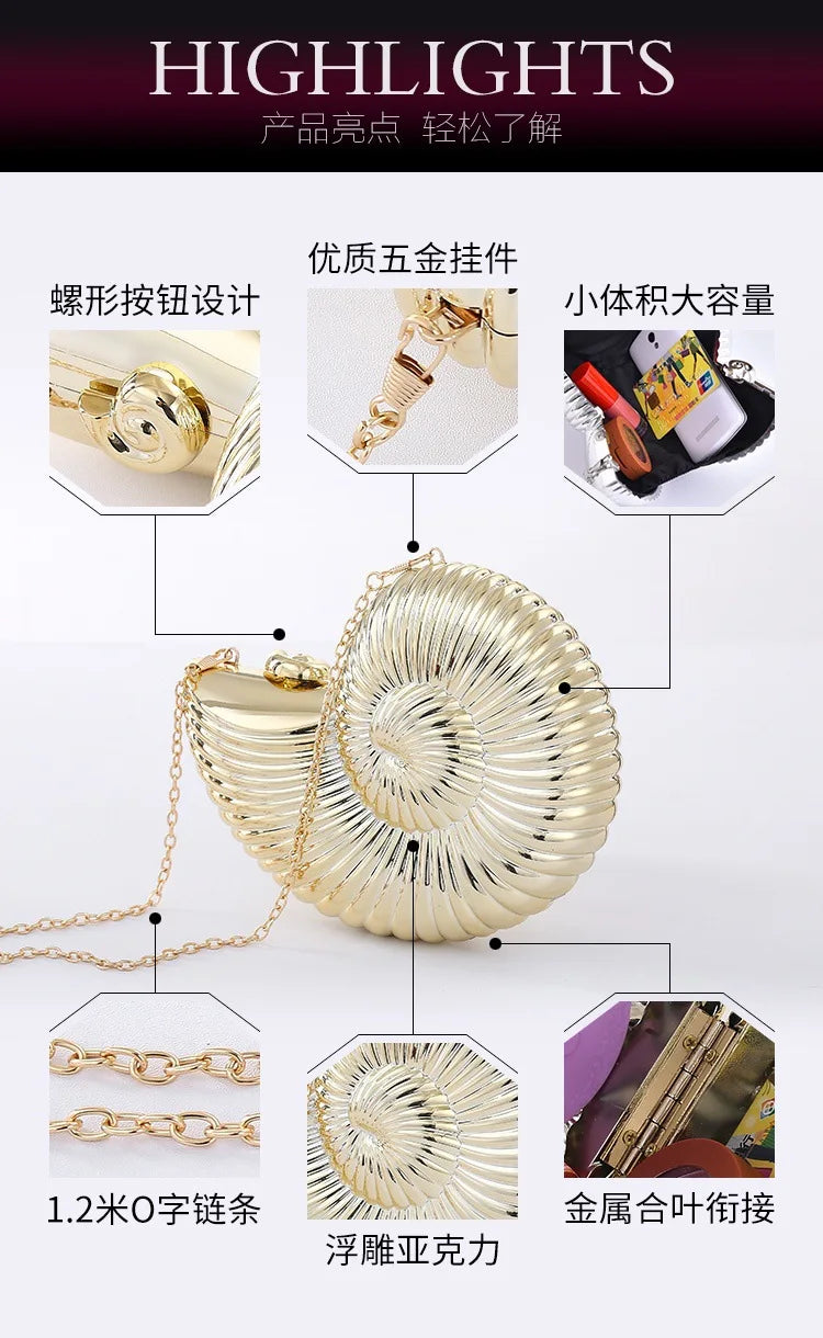 JIOMAY Personalized Fashion Conch Acrylic Bag Luxury Designer Handbags High Quality 2024 Exquisite Gold Purse Portable Shell Bag