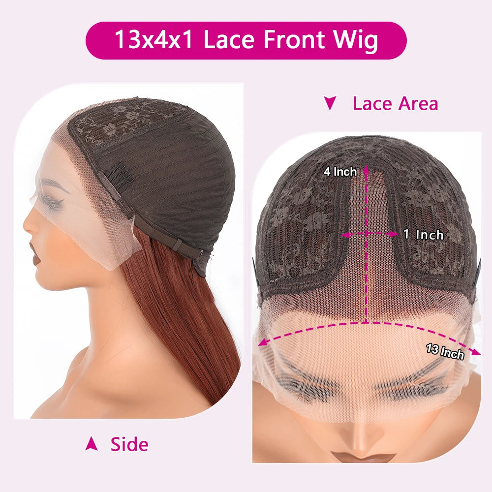 Copper Red Layered Cut Lace Front Wigs Reddish Brown Straight Lace Frontal Wig Layered Glueless Wigs Synthetic Butterfly Haircut