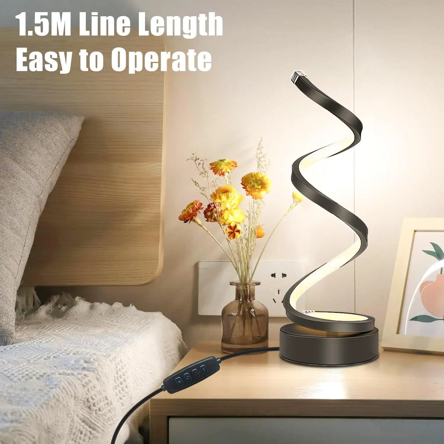 EISSLOLY Bedroom Bedside Table Lamp, Dimmable, Small Spiral Decorative Lamp for Home Office, Modern Nightstand Lamp.