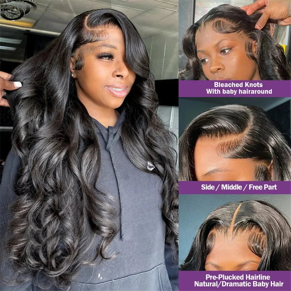 250 Density Body Wave 13x6 HD Transparent Lace Front Human Hair Wigs For Women 13x4 360 Lace Frontal Brazilian Wigs Pre Plucke