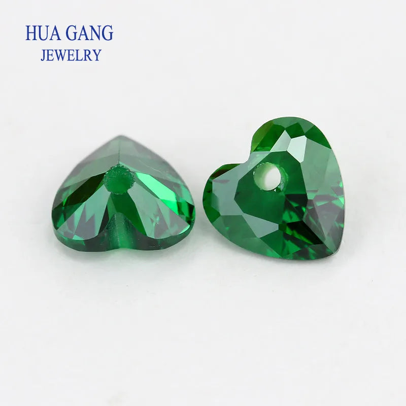 5A Single Hole Heart Shape Cubic Zirconia Stone sapphire Tanzanite aquamarine Green Loose CZ Stones Synthetic Gems Beads