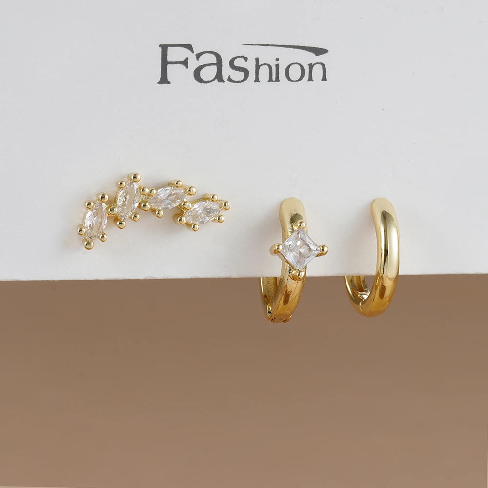 3PCS Trendy Double-layer Circle Cubic Zircon Star Hanging Earrings Set For Women Korean Fashion Jewelry pendientes mujer