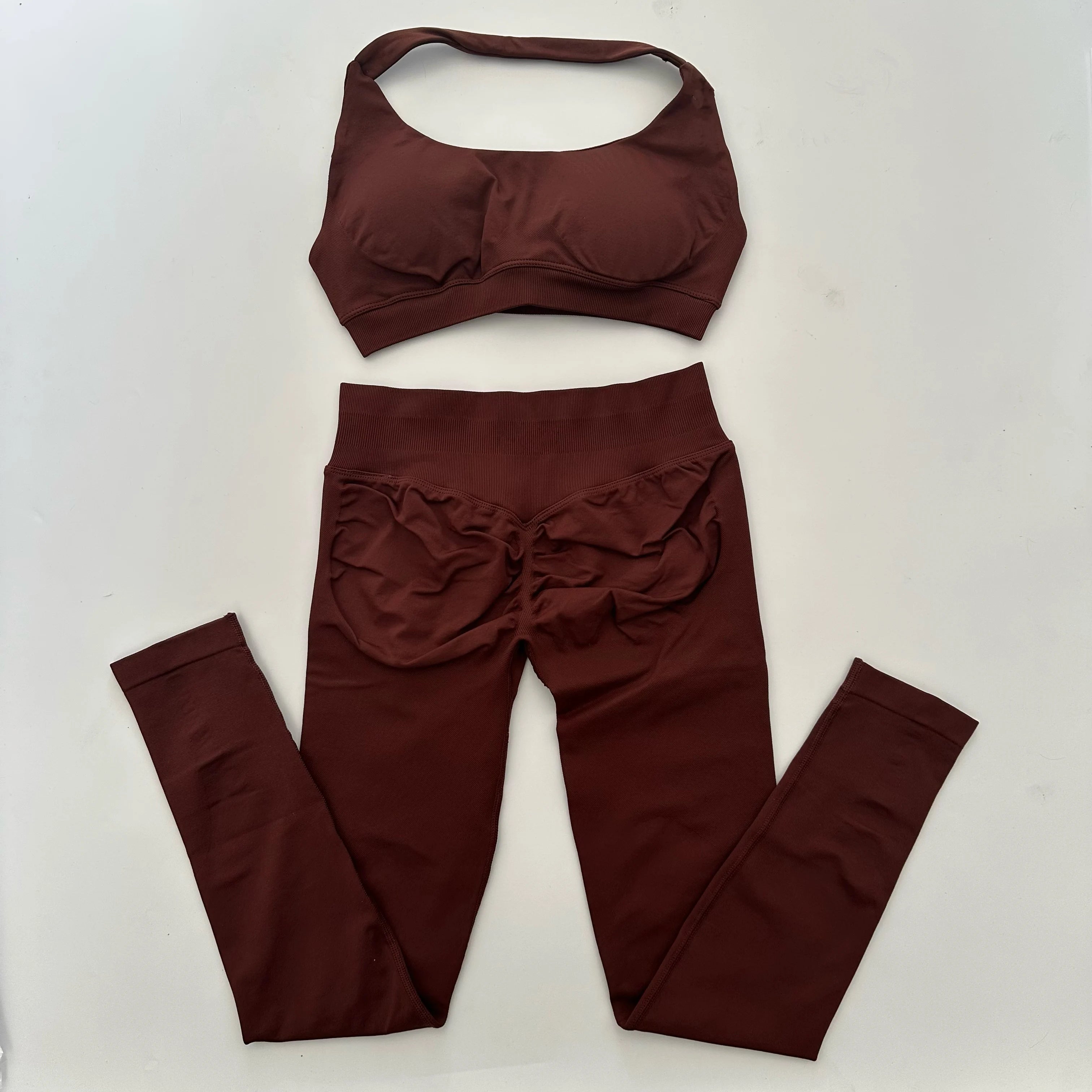 Ladies seamless yoga suit; two-piece fitness leggings; hip-lifting yoga pants set; gym sport suit; backless sports bra with