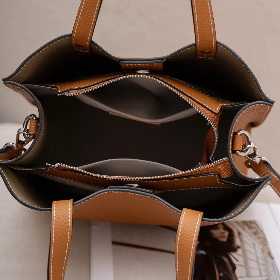 2025 new designer fashion women luxury handbag casual tote bucket shoulder bag Large-capacity commuting bag genuine leather bag