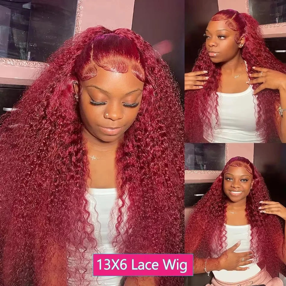13X6 Hd Lace Frontal Human Hair Colored Wig Red Curly Wigs 99J Burgundy Deep Wave Frontal Wig 13X4 Red Lace Front Human Hair