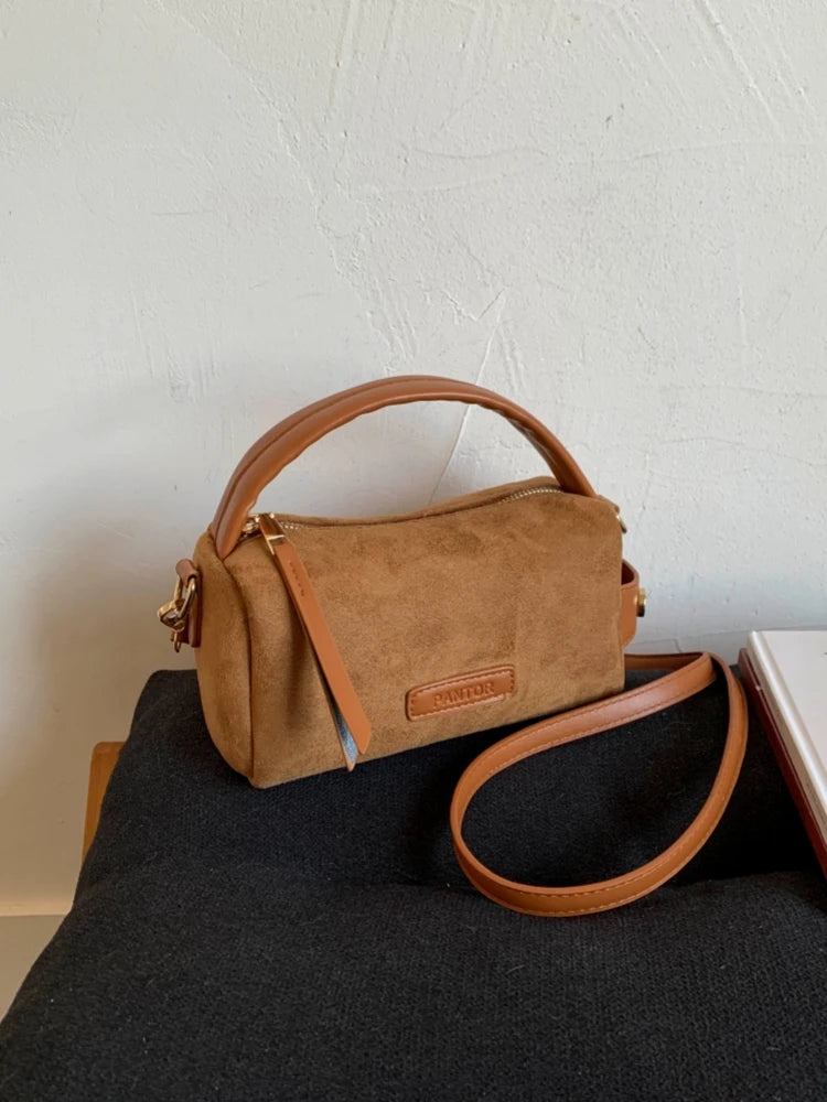 Korean Sle Suede Boston Bag Casual Simple Elegance Women's Crossbody Bag Vintage Leisure Design oulder Handbag