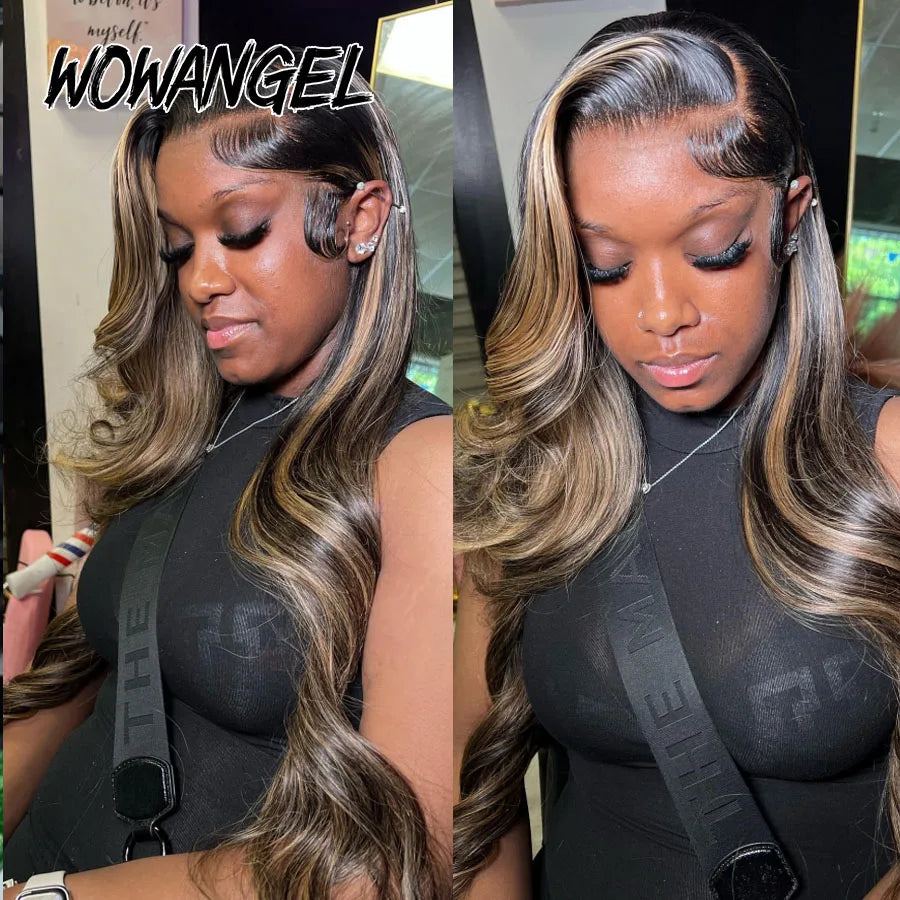 1B27 Highlight Colored Wig 13x6 HD Lace Frontal Human Hair Wig 34inch Body Wave Melt Skin 13x4 Full Frontal Wig Brazilian Hair