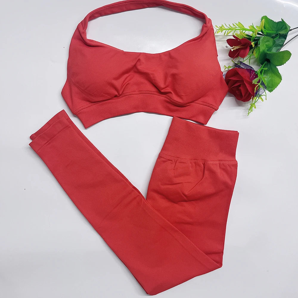 DF yoga Impact yoga outfit two pieces gym set Sports Bra matching leggings pants sets for woman workout clothes suit