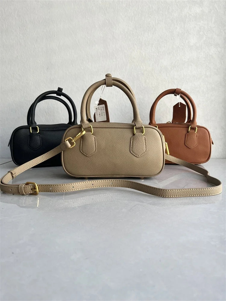 High-Quali Top-Layer Cowhide Leather Boston Sle Women's Handbag Faionable oulder Crossbody Bag with Quali Texture